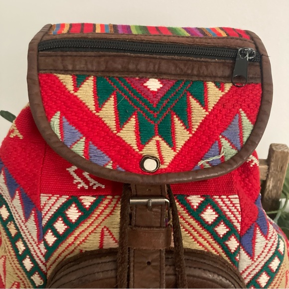 Handwoven UNIQUE BATIK Rustic BOHO Leather Backpack